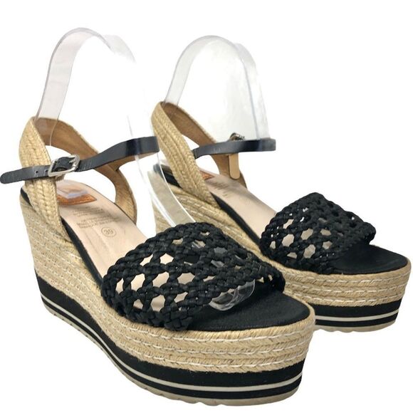 Kanna Black Braided Espadrille Platform Sandals Size 39 - Picture 3 of 9